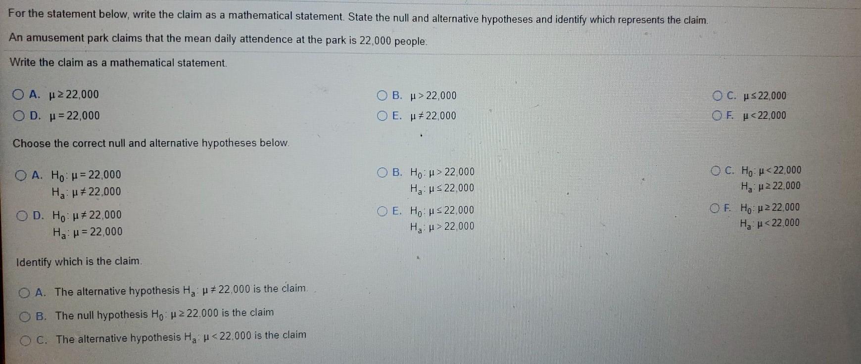 Solved For the statement below, write the claim as a | Chegg.com