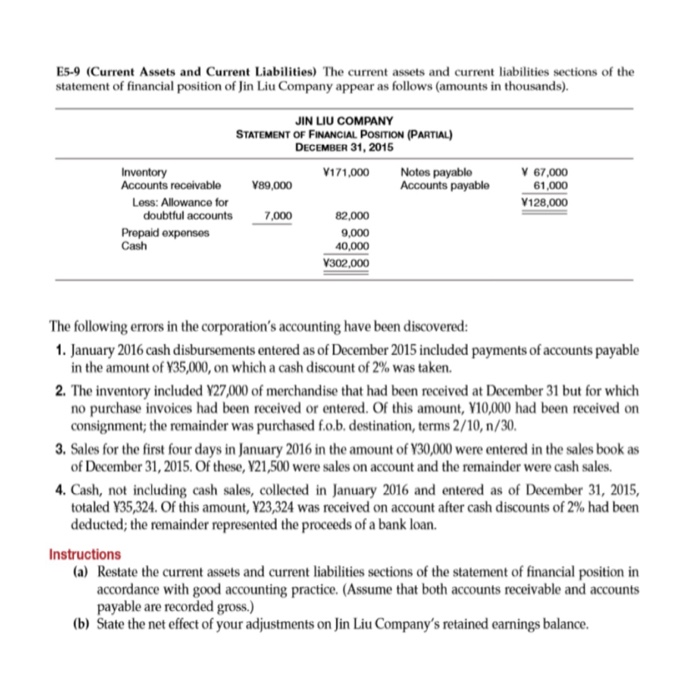 Solved E5-5 (Preparation of a Corrected Statement of | Chegg.com