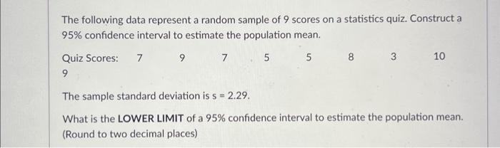 Solved The following data represent a random sample of 9 | Chegg.com