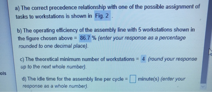 Solved Question d) The idle time for the assembly line per | Chegg.com