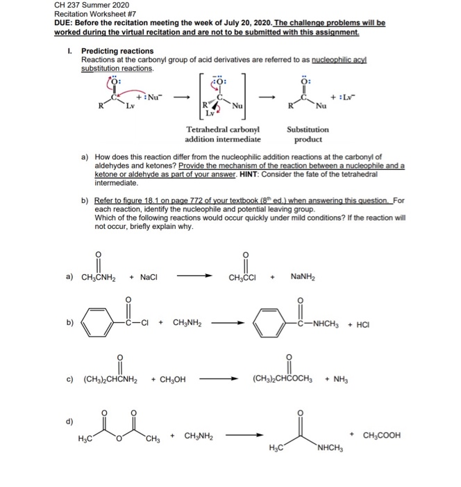 Solved CH 237 Summer 2020 Recitation Worksheet #7 DUE: | Chegg.com