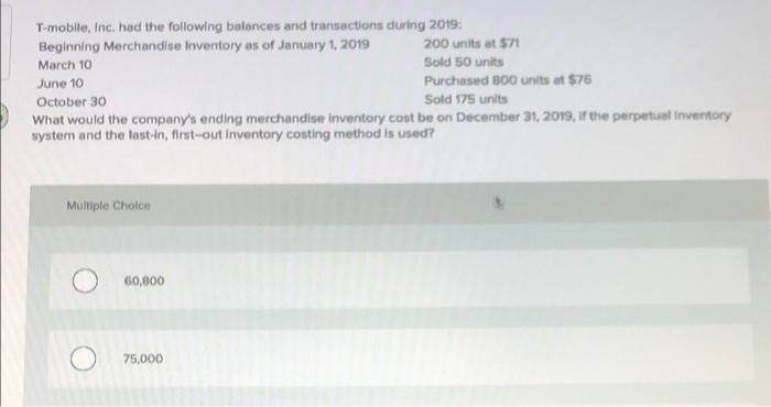 Solved T-mobile, Inc. had the following balances and | Chegg.com