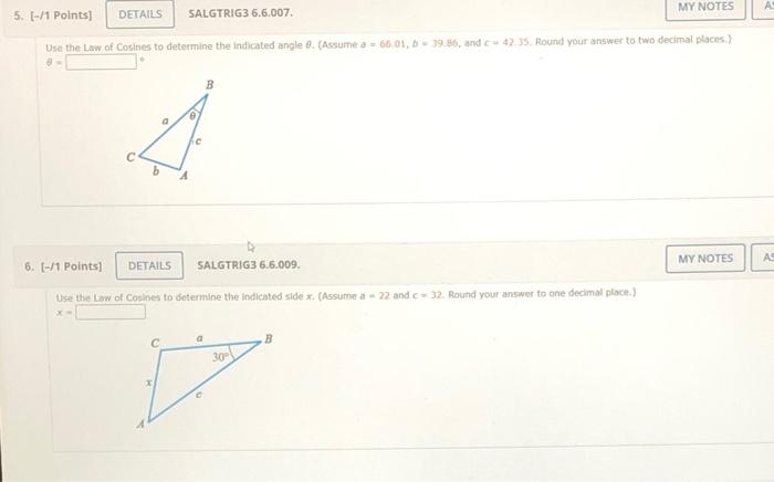 Solved 1. use the law of cosines to determine the angle | Chegg.com