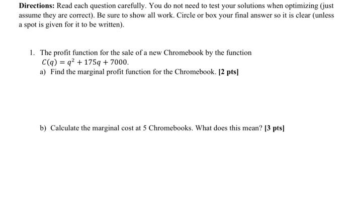 Solved Directions: Read Each Question Carefully. You Do Not | Chegg.com