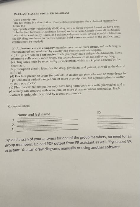 Solved IN-CLASS CASE STUDY I: ER DIAGRAM Case description: | Chegg.com