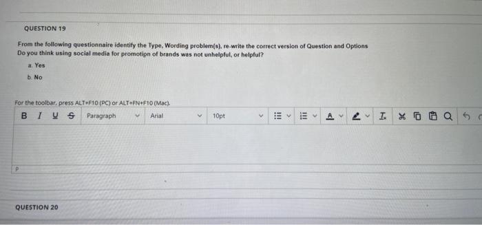 Solved QUESTION 19 From the following questionnaire identify | Chegg.com