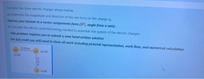 Solved Consider The Three Electric Charges Shown Below. A) | Chegg.com