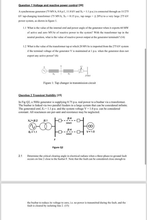 Solved Question 1 Voltage and reactive power control [20] A | Chegg.com