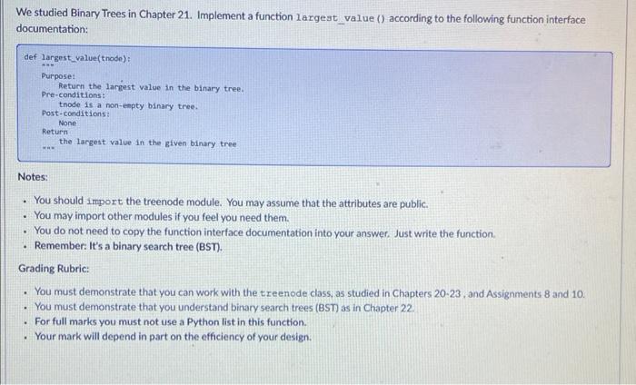 Solved We studied Binary Trees in Chapter 21. Implement a | Chegg.com