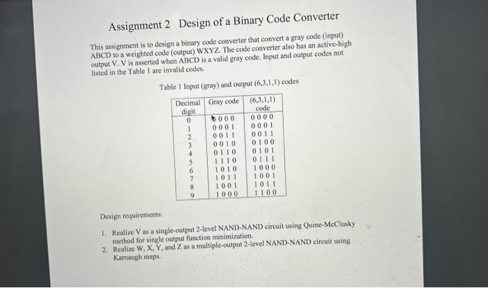 Assignment 2 Design of a Binary Code Converter
This assignment is to design a binary code converter that convert a grisy code
