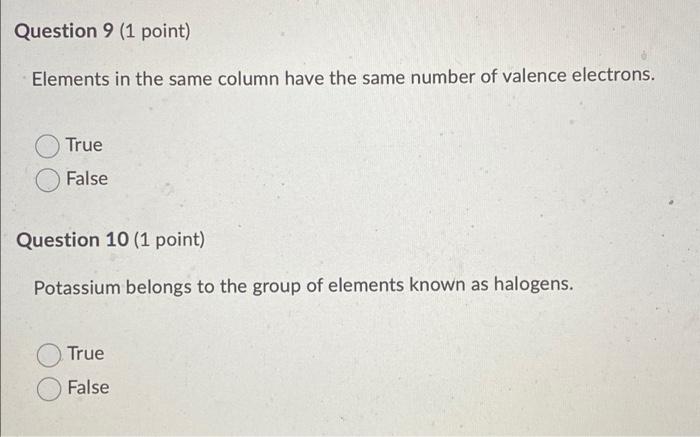 Solved Question 9 (1 point) Elements in the same column have | Chegg.com