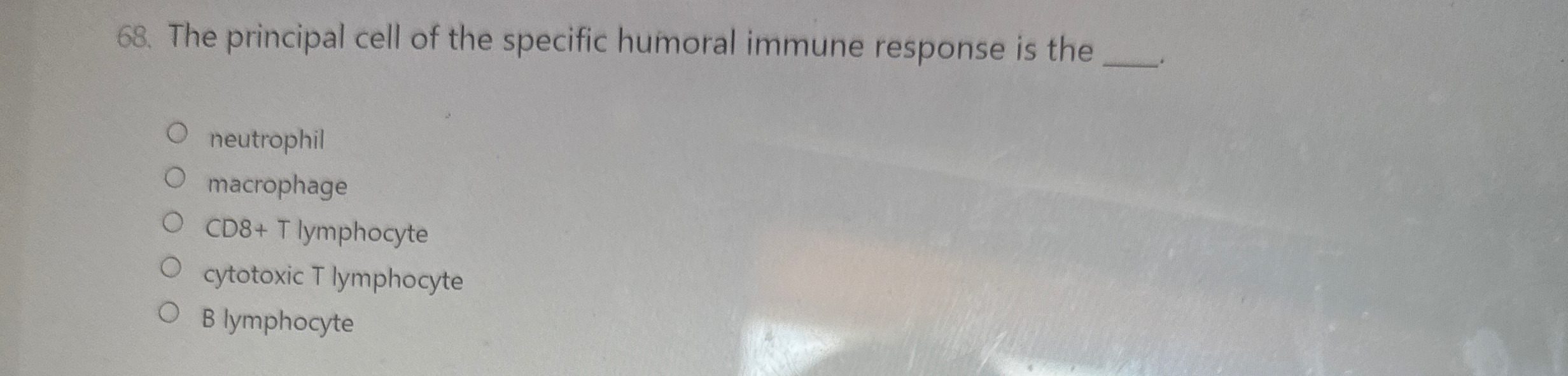 Solved The principal cell of the specific humoral immune | Chegg.com