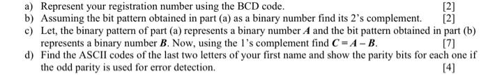 Solved a) Represent your registration number using the BCD | Chegg.com