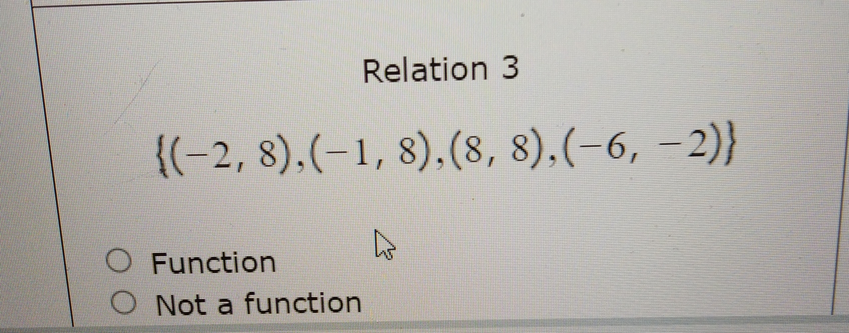 Solved Relation 3 2 8 1 8 8 8 6 2 Functionnot A Chegg Solved Relation 3 2 8 1 8 8 8 6 2 Functionnot A Chegg