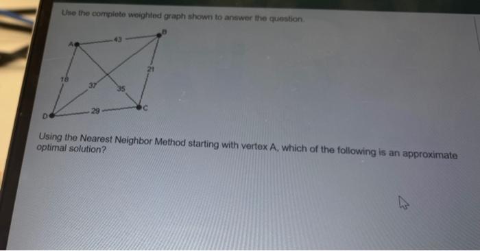Solved Use the complete weighted graph shown to answer the | Chegg.com