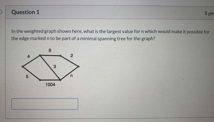 Solved Question 1 5 pt In the weighted graph shown here, | Chegg.com