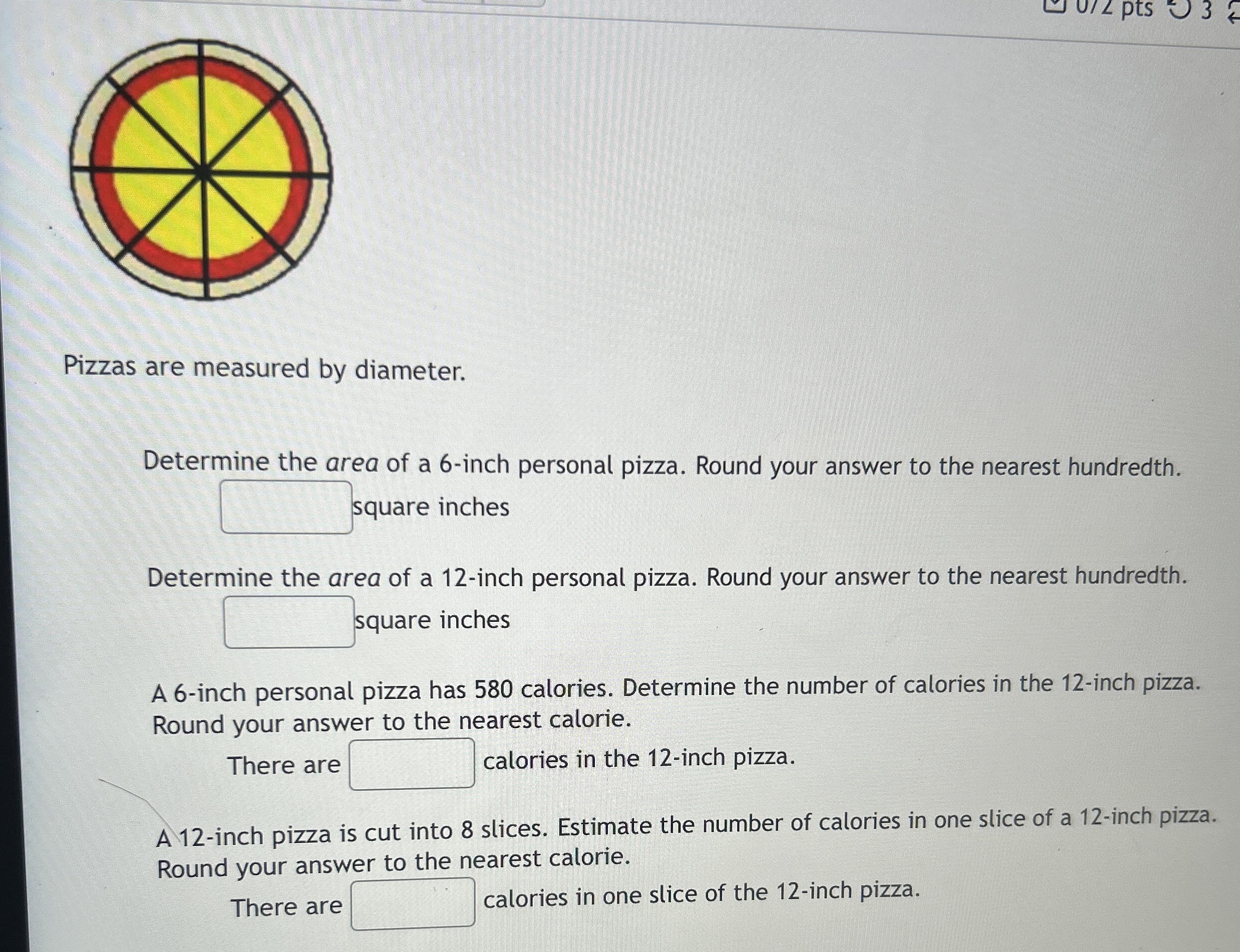 Solved Pizzas are measured by diameter.Determine the area of | Chegg.com