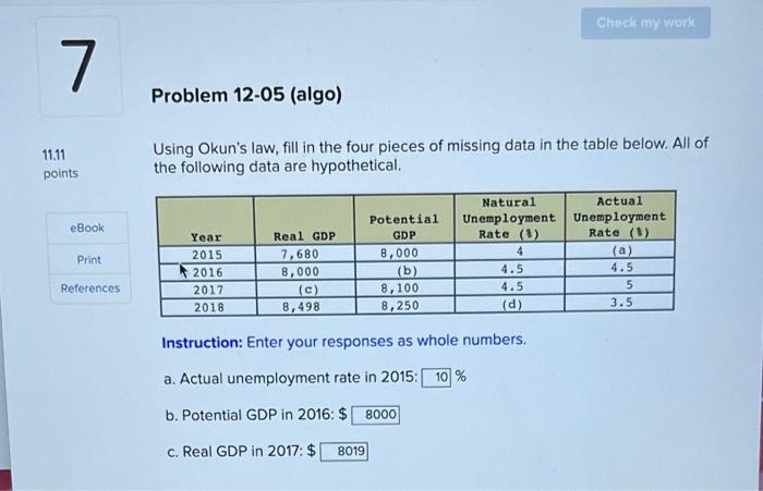 Solved Using Okun's Law, Fill In The Four Pieces Of Missing | Chegg.com