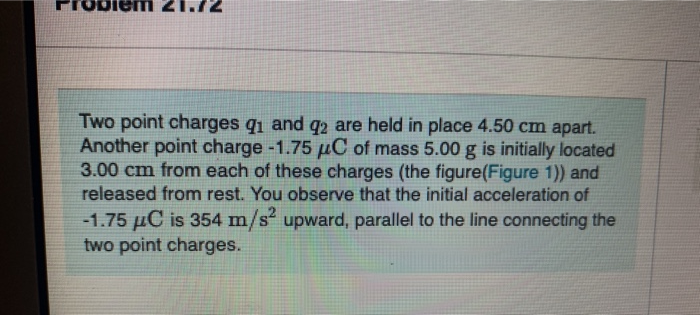 Solved Problem 21.72 Two point charges 91 and 92 are held in | Chegg.com
