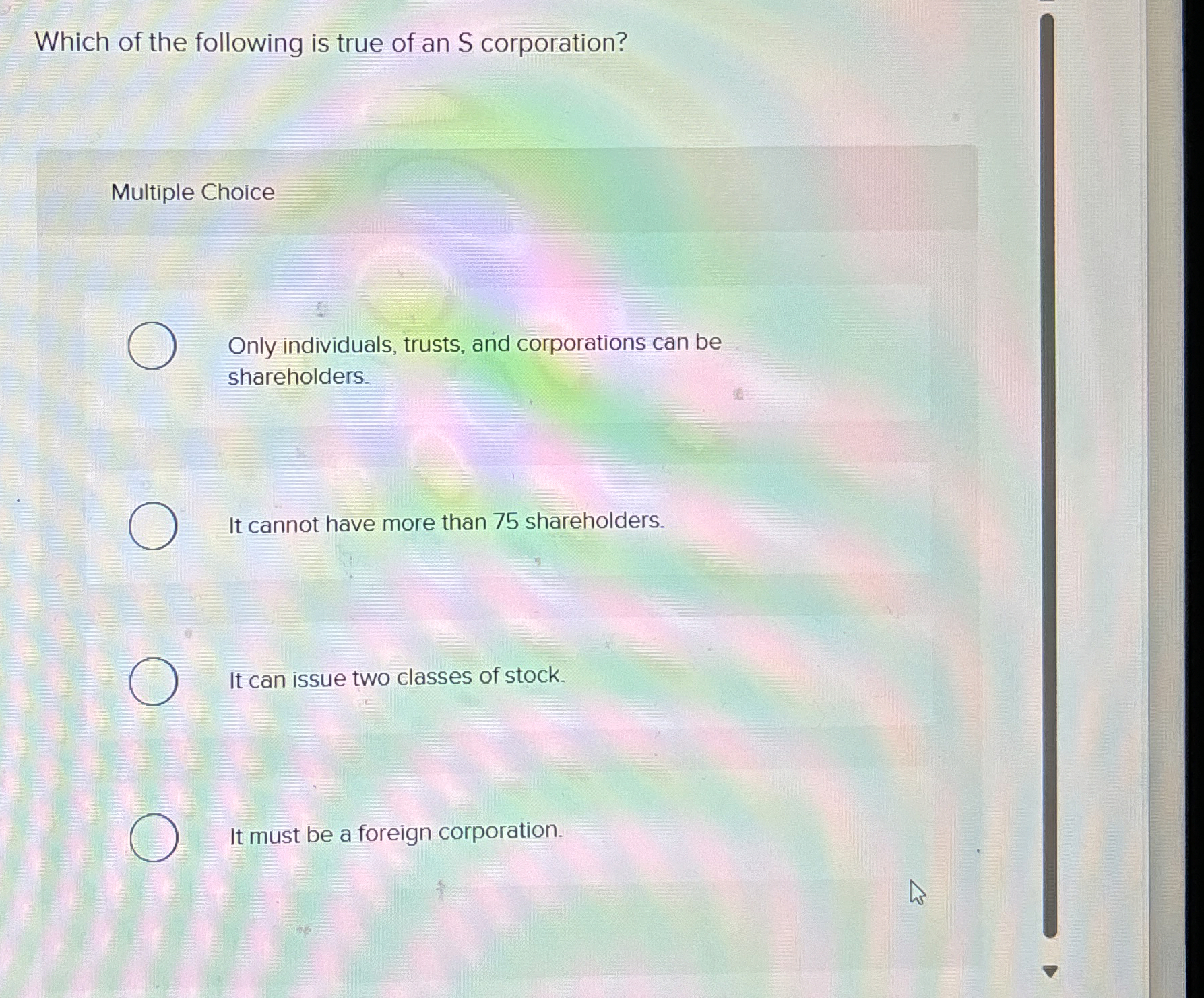 Solved Which of the following is true of an S | Chegg.com