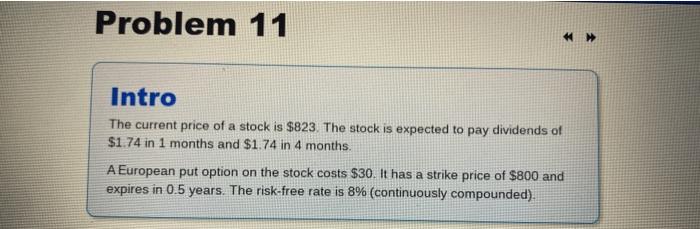 Solved Problem 11 Intro The current price of a stock is | Chegg.com