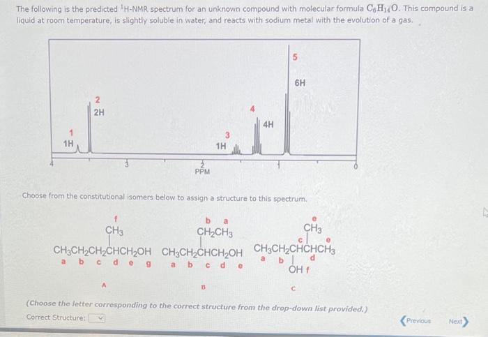 Solved The Following Is The Predicted 1h−nmr Spectrum For An