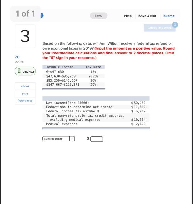 Solved 1 of 1 ) Saved Help Save & Exit Submit Check my work | Chegg.com