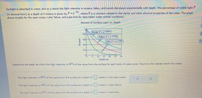 Solved - Sunlight is absorbed in water, and as a result the | Chegg.com