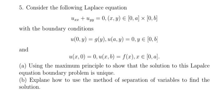 Solved 5. Consider The Following Laplace Equation Unx + Uyy | Chegg.com