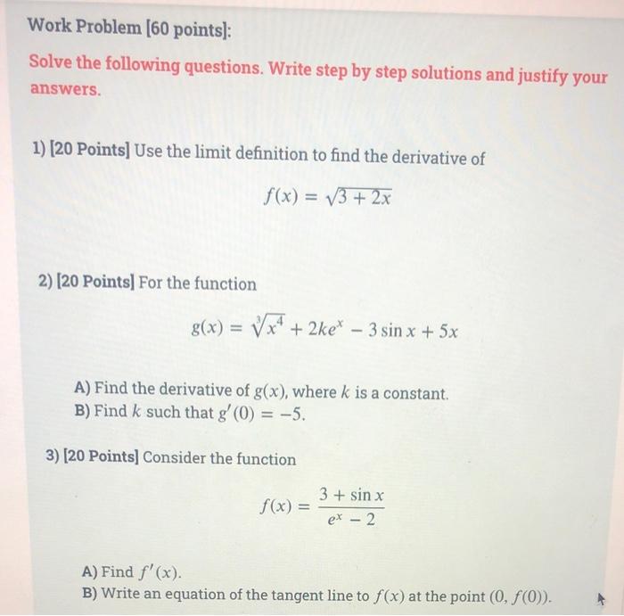 Solved Work Problem (60 points): Solve the following | Chegg.com