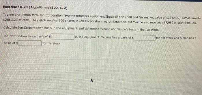 Solved Exercise 18-23 (Algorithmic) (LO. 1, 2) Yvonne And | Chegg.com