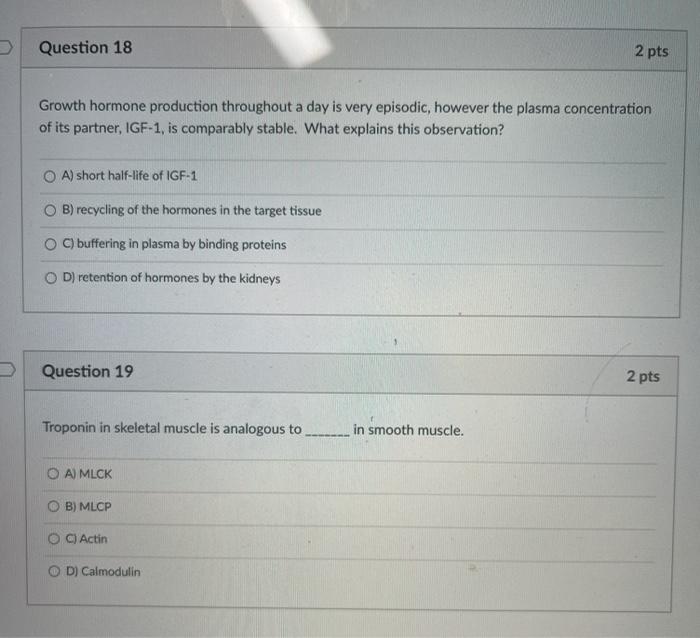 Solved Question 18 2 pts Growth hormone production | Chegg.com