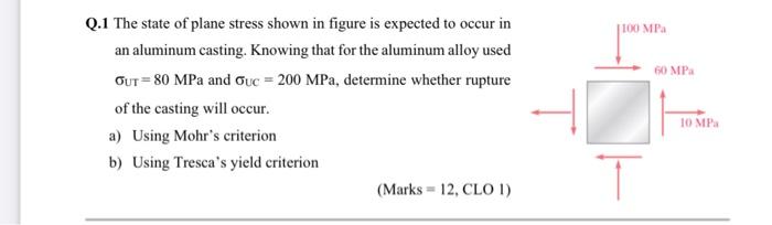 Solved 100 MP 60 MPA Q.1 The state of plane stress shown in | Chegg.com