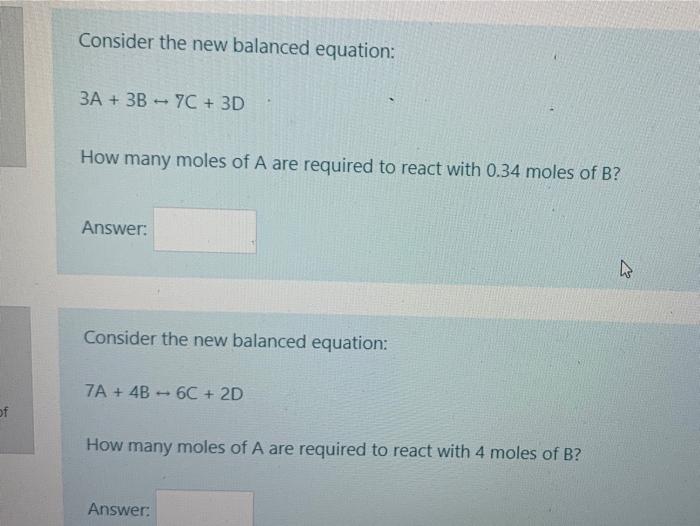 Solved Consider the new balanced equation: 3A + 3B - 7C + 3D | Chegg.com