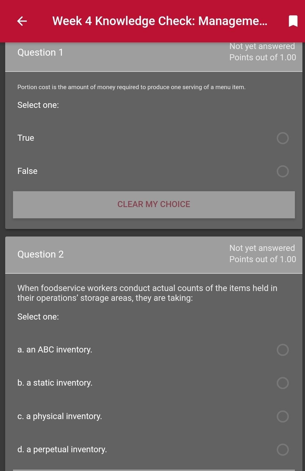 Solved { Week 4 Knowledge Check: Manageme... Question 1 Not | Chegg.com
