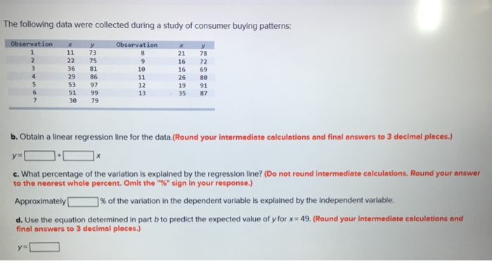 Solved The following data were collected during a study of | Chegg.com