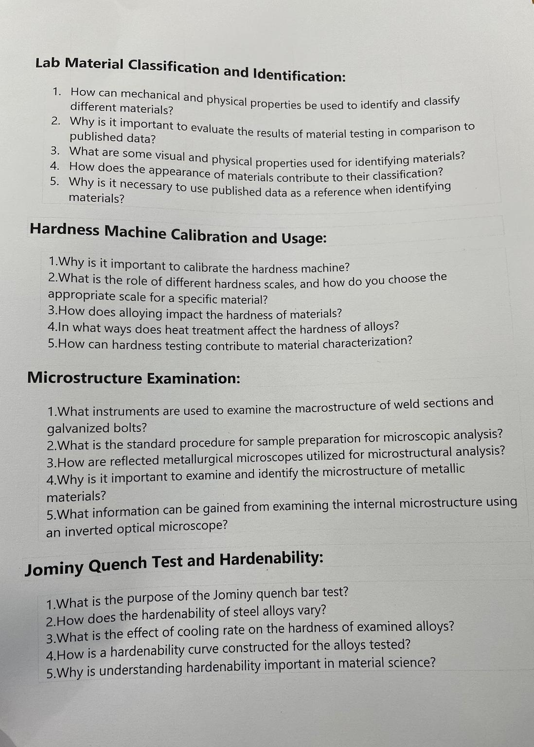 Solved Lab Material Classification And Identification:How | Chegg.com