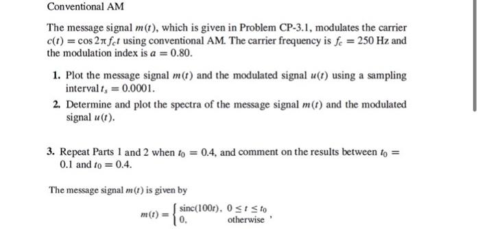 The message signal m(t), which is given in Problem | Chegg.com