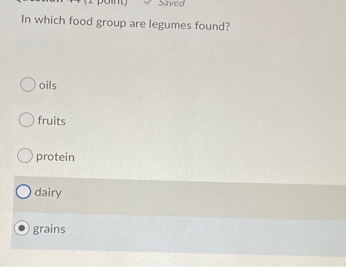 Solved In Which Food Group Are Legumes Found Ooils Ofruits Chegg Com