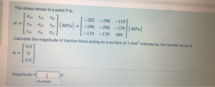 Solved The stress tensor in a point P is: Ox Txy Txz [-282 | Chegg.com