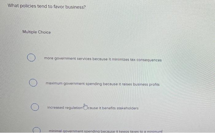 Solved What policies tend to favor business? Multiple Choice | Chegg.com
