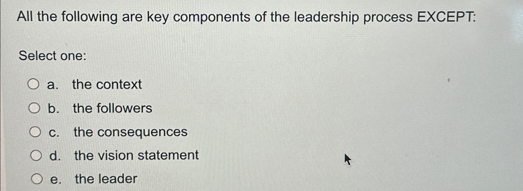 Solved All the following are key components of the | Chegg.com
