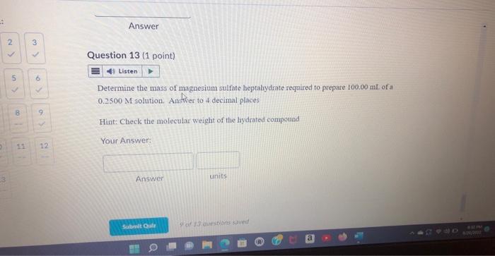 Determine the mass of magnesium sulfate heptahydrate required to prepare \( 100.00 \mathrm{~mL} \) of a \( 0.2500 \mathrm{M} 