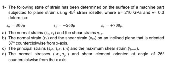 Solved 1- The following state of strain has been determined | Chegg.com