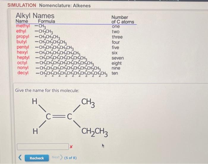 Solved SIMULATION Nomenclature: Alkenes Give The Name For | Chegg.com