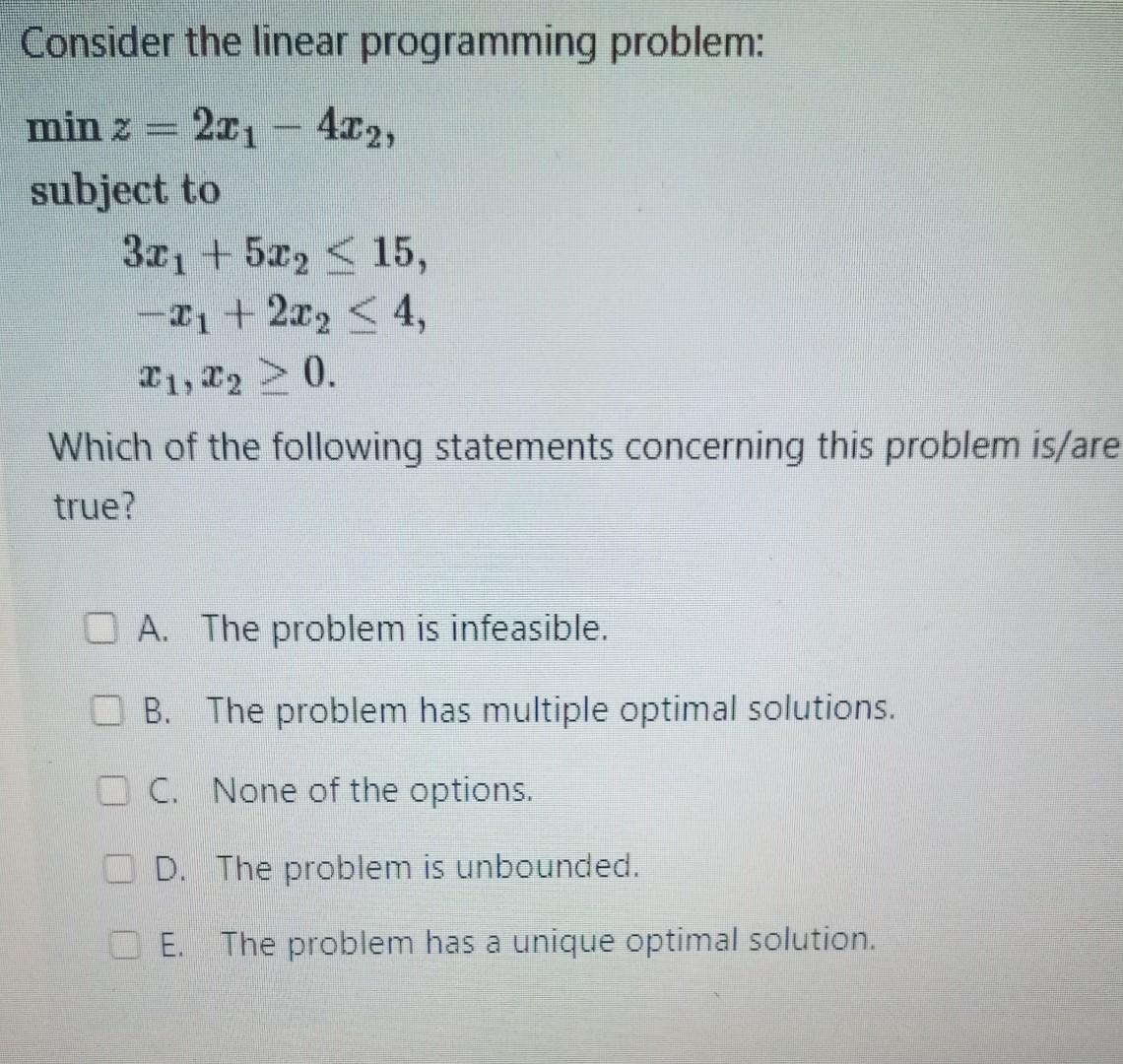 Solved Consider the linear programming problem: | Chegg.com