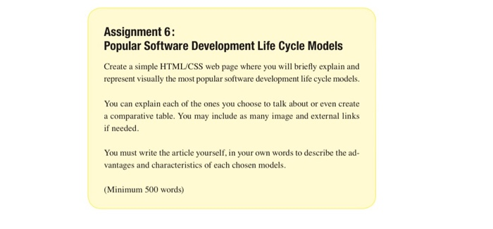 Solved Assignment 6: Popular Software Development Life Cycle | Chegg.com