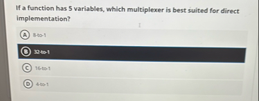 Solved If a function has 5 ﻿variables, which multiplexer is | Chegg.com
