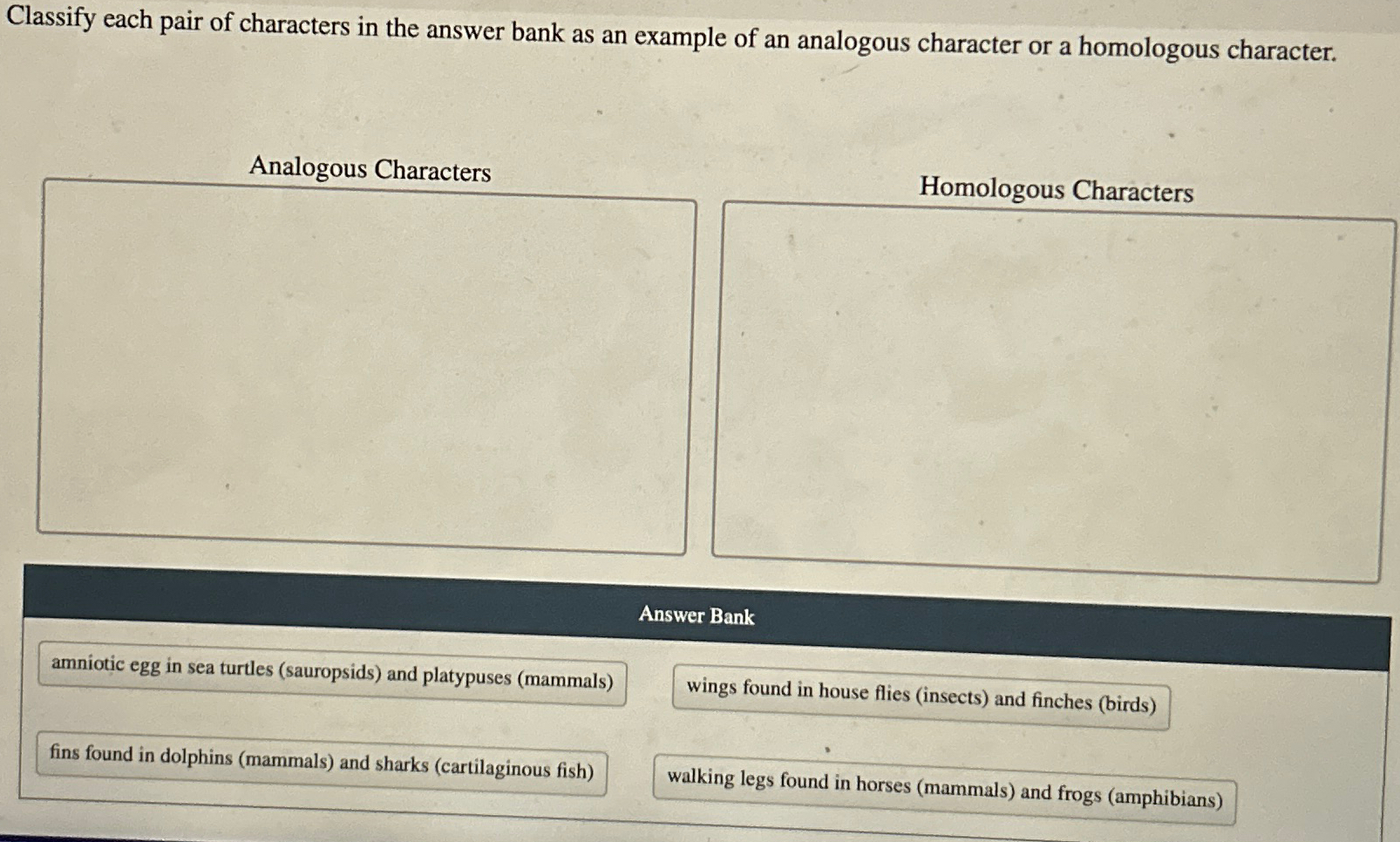 Solved Classify each pair of characters in the answer bank | Chegg.com