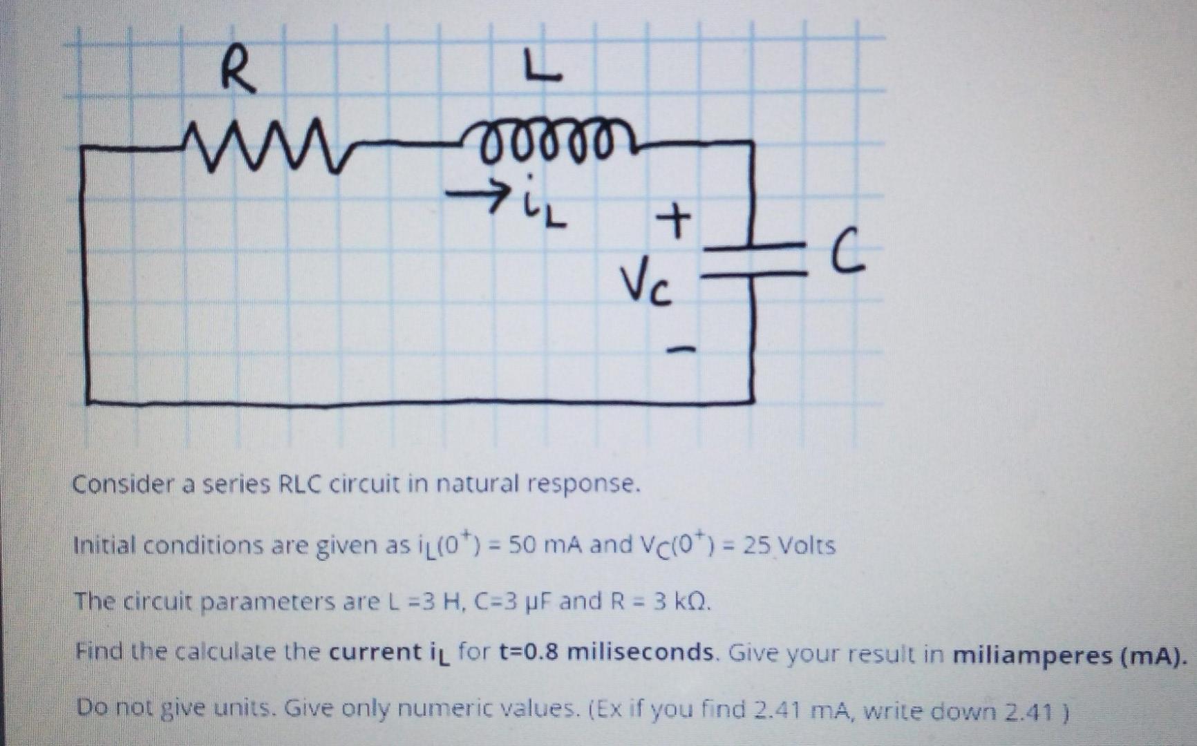 Solved R L 00000 + Vc С C Consider a series RLC circuit in | Chegg.com